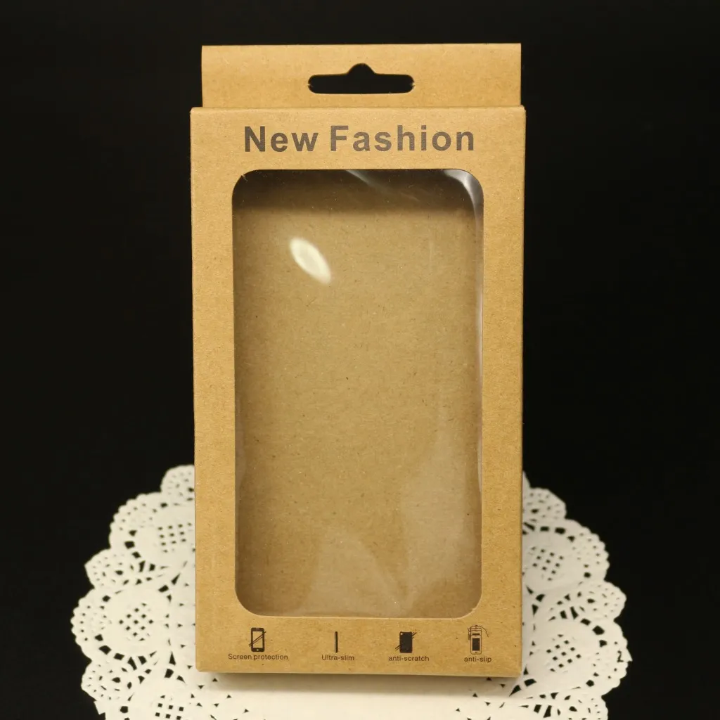 Einfache Einzelhandelsverpackung aus braunem Kraftpapier mit Einsatz für Handyhülle iPhone 5S 4S 6S PLUS Samsung Galaxy S4 S5 S6 Edge Note 2 3 4