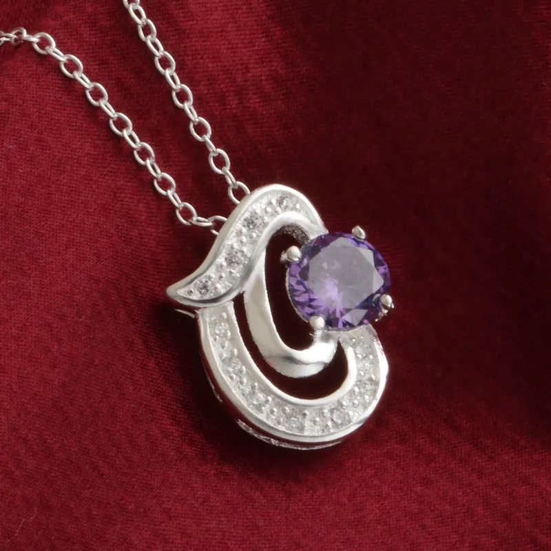 Envío gratis moda alta calidad 925 plata Angel Tears joyería de diamantes púrpura 925 collar de plata regalos de vacaciones del Día de San Valentín caliente 1665