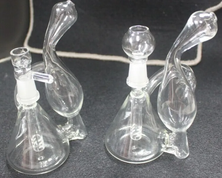 2015 Dab Rig 미니 비커 Recycler 유리 Bong 손을 부은 독특한 디자인 작은 물 파이프 6 인치 오일 조작 Bubbler 세밀한 모양