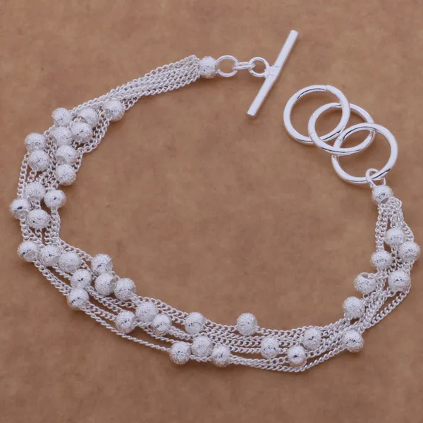 Free Shipping with tracking number Top Sale 925 Silver Bracelet Thin line Sand beads Bracelet Silver Jewelry 20Pcs/lot cheap 1582