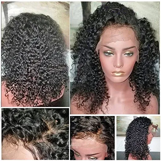 Pre plucked 360 Lace Front Pärlor för Svarta Kvinnor Curly HD Front Gluveless Human Hair Wig 10 tum med 130% Densitet DiVA1