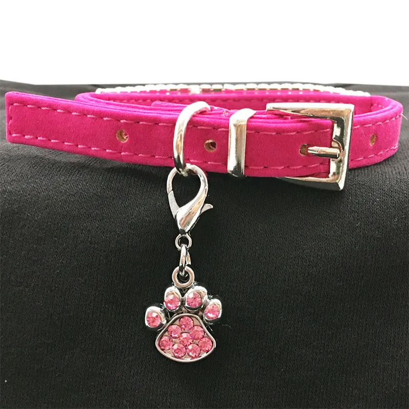 Fashion Paw Tags Pet Pendant Collar Rhinestone Pendant Cute Charms with Hooks Dog Pet Decoration Accessories ZA5428