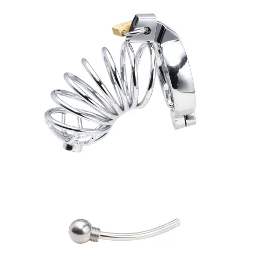 Male Chastity Cage Urethral Catheter Stainless Steel Chastity Belt Bondage Fetish Sex Toys Cage Device SM637-L