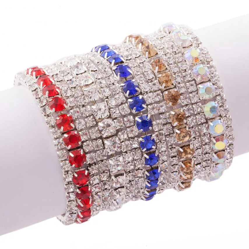 Nuevos 10 colores de moda para mujer, 3 filas de diamantes de imitación, adornos de cristal, pulseras de primavera de tenis, joyería de 6 pulgadas