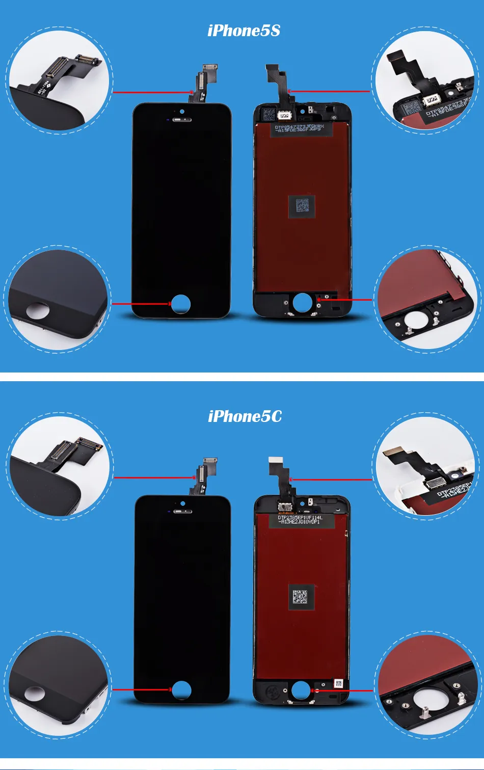 White And Black Colors Display For Iphone 5 5S 5C Mini Compact Touch