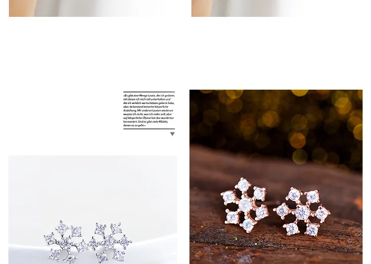 Pendientes de plata de ley 925, joyería de moda, pequeño copo de nieve, cristal de diamante, pendiente de estilo elegante para mujeres y niñas de alta calidad
