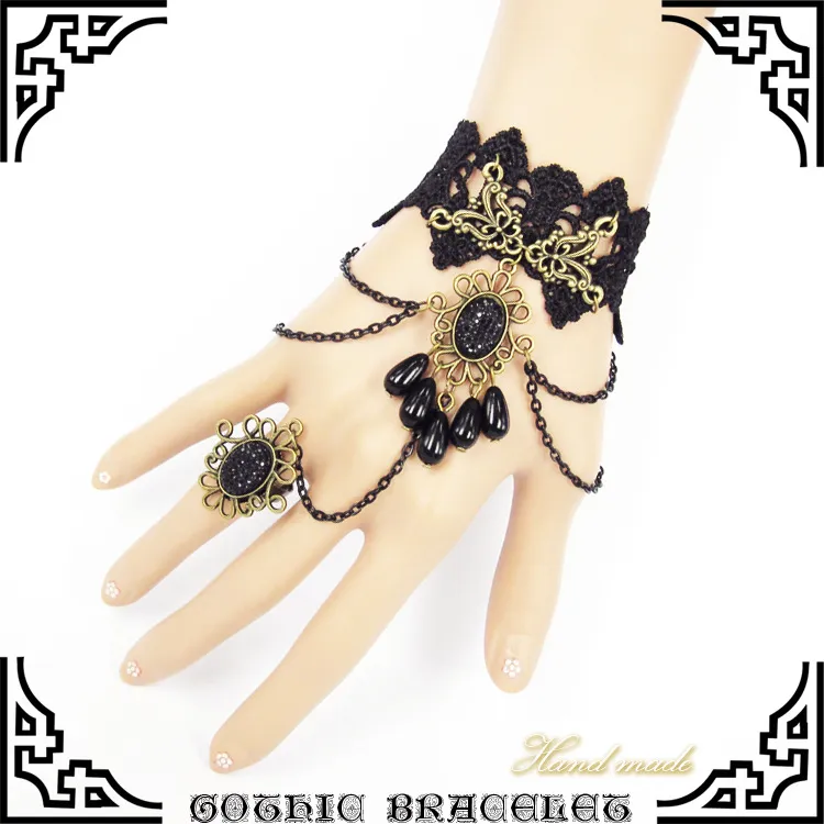 Beautiful Women's Vintage Wedding Dresses Accessories Black White Rose Lace Bracelets Flower Butterfly Bracelet Ring 2015 Jewelry For Girl