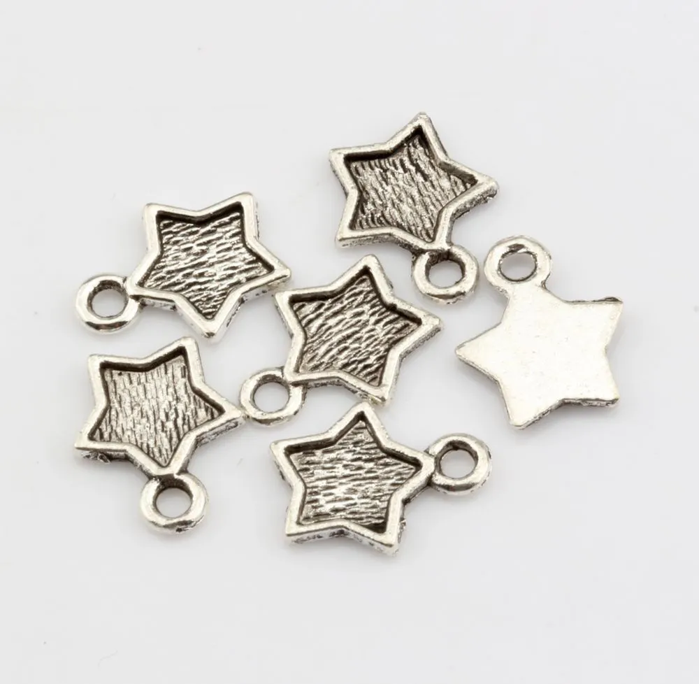 Hot ! Fashion Antique Silver Zinc Alloy Star Charms Pendants DIY Jewelry 12x9mm