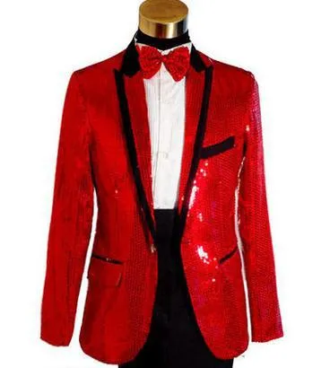 Al por mayor-Blanco negro rojo lentejuelas Cantantes moda vestido formal matrimonio trajes smoking blazer mens blazers conjunto hombre chaquetas + pantalones M L XL