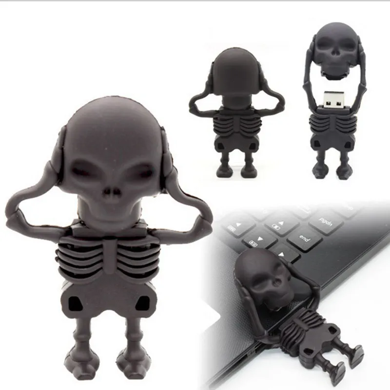 Dessin animé 4GB 8GB 16GB 32GB coque en Silicone tête de crâne USB squelette cadre USB 2.0 clé USB mémoire bâton stylo disque Halloween cadeau