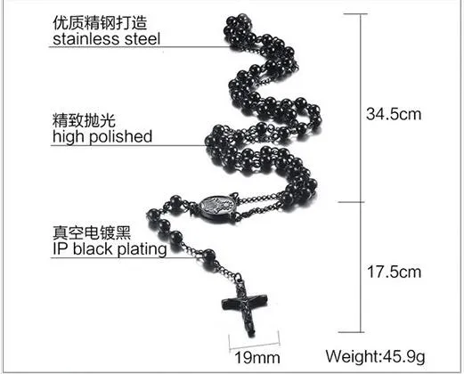 Wisiorek naszyjniki różaniec naszyjnik krzyż jezus pozłacana stal nierdzewna dla mężczyzn i kobiet łańcuszek z koralików
