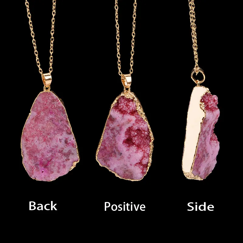 Hot sale Irregular Natural stone necklaces quartz Druzy Crystal Healing Point Chakra Bead Gemstone Pendant For women Fashion Jewelry in Bulk