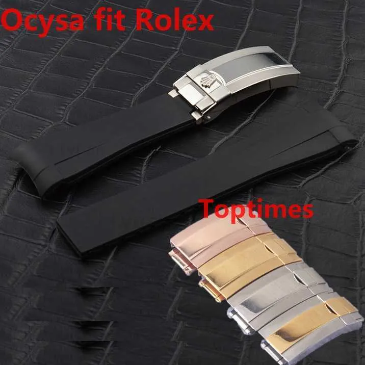 Rose Gold Clasp OcYSA Black SUB 20mm Durable Waterproof Band Watch Bands Watches Accessories Folding Buckle Rubber Strap