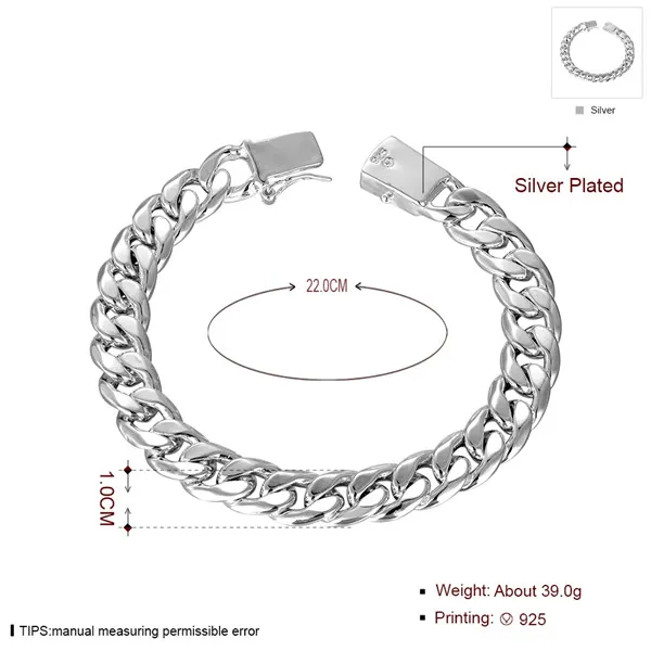 Cadeau 925 argent 10MM quatuor boucle latérale bracelet-homme DFMCH037 nouvelle mode en argent sterling plaqué chaîne link235U