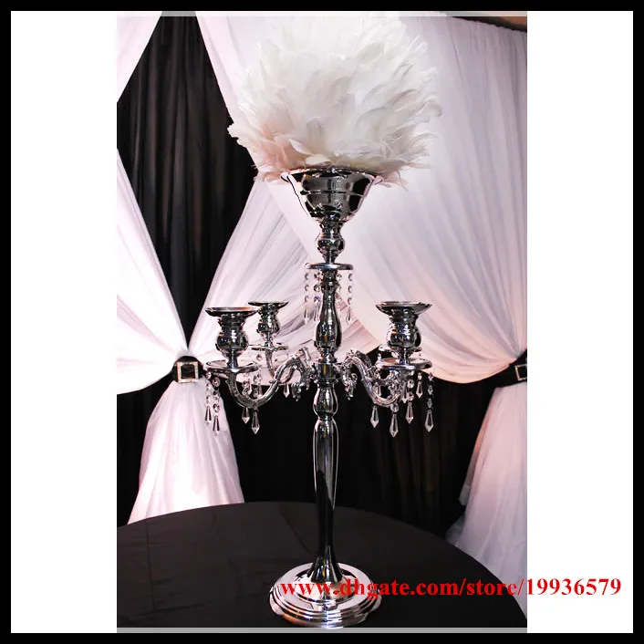 10 st / parti 29 "Guldskivor 5 ARM Candelabra Centerpiece med blomskål för bröllopsinredning