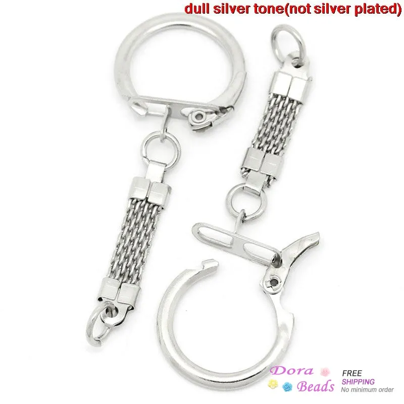 Key Chains & Key Rings Silver Tone 6.2cm x 2.3cm,30PCs,Key Chains Length:3.8cm (B27327)