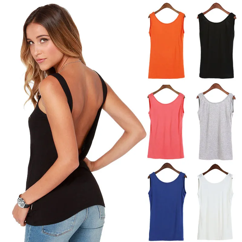 New Sexy Halter Deep V Back Vest Slim Stretch Camisole Women Cotton Tank Casual Tops Blouses For Nightclub Plus Size 4 Colors Free Shipping