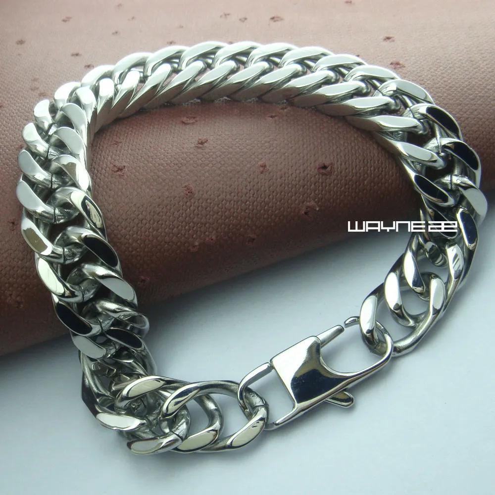 White Gold GF316LStainless steel 21cm Length 9mm Width Men Bracelet Bangle B107