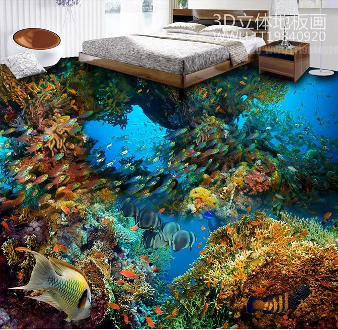 PVC Selfadhesive Floor Beach starfish shells beach ocean bathroom 3D floor Painting PVC wallpaper3077786