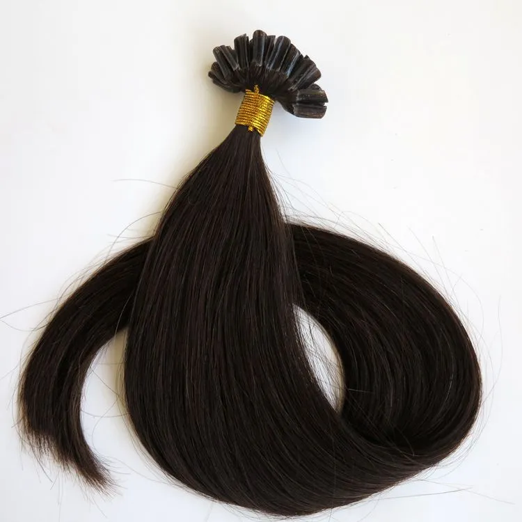 50g 50Strands Pre Bonded Nail U Tips Human Hair Extensions 18 20 22 24In # 2 / Darkest Brown Brazilian Indian Hair Top Quality