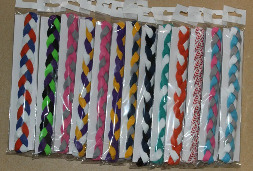 Hot Selling 2015 voor Kerstmis softbal hoofdband 3 touw gevlochten hoofdband 6 stuk sport gevlochten elastische hoofdbanden voor meisjes softbal