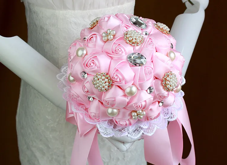 Romantische Perlen Brautsträuße Crystal Strass Künstliche Rose Hochzeit Blumen Brautjungfer Bouquets Braut Halten Brosche Bouquet Billig