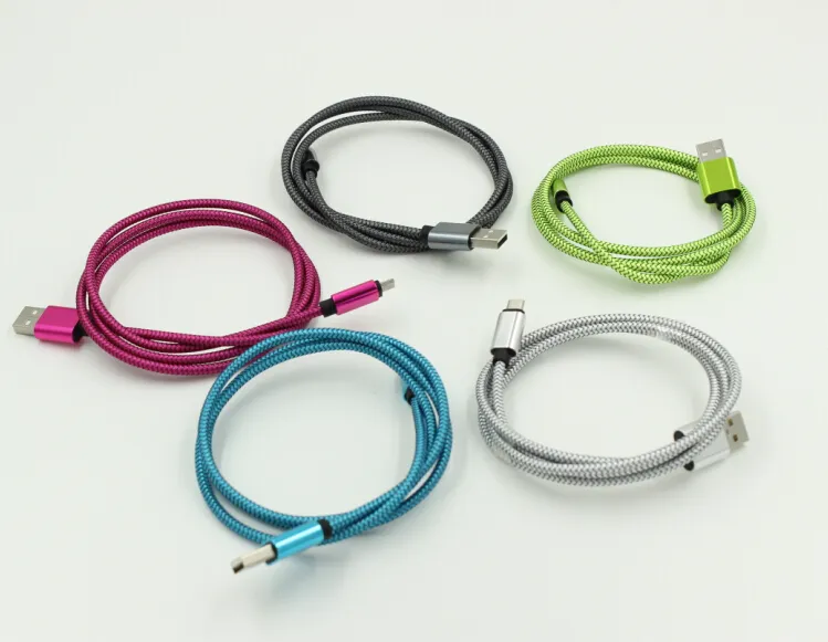 Wave Braided Aluminum USB Charger Cable Micro Data Alloy Metal Steel Charger Adapter 1m Colorful Cord Wire For Samsung 100up