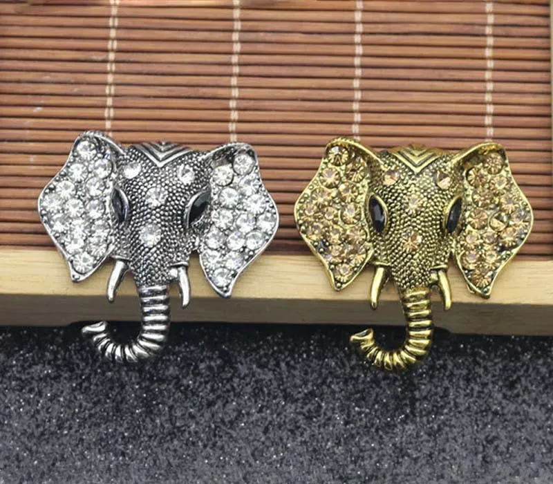 Vintage Biżuteria Duży Elephant Pozłacany Broszka Dla Kobiet Kryształ Kryształ Rhinestone Zwierząt Odznaka Kostium Szalika Pin Alloy Broszki