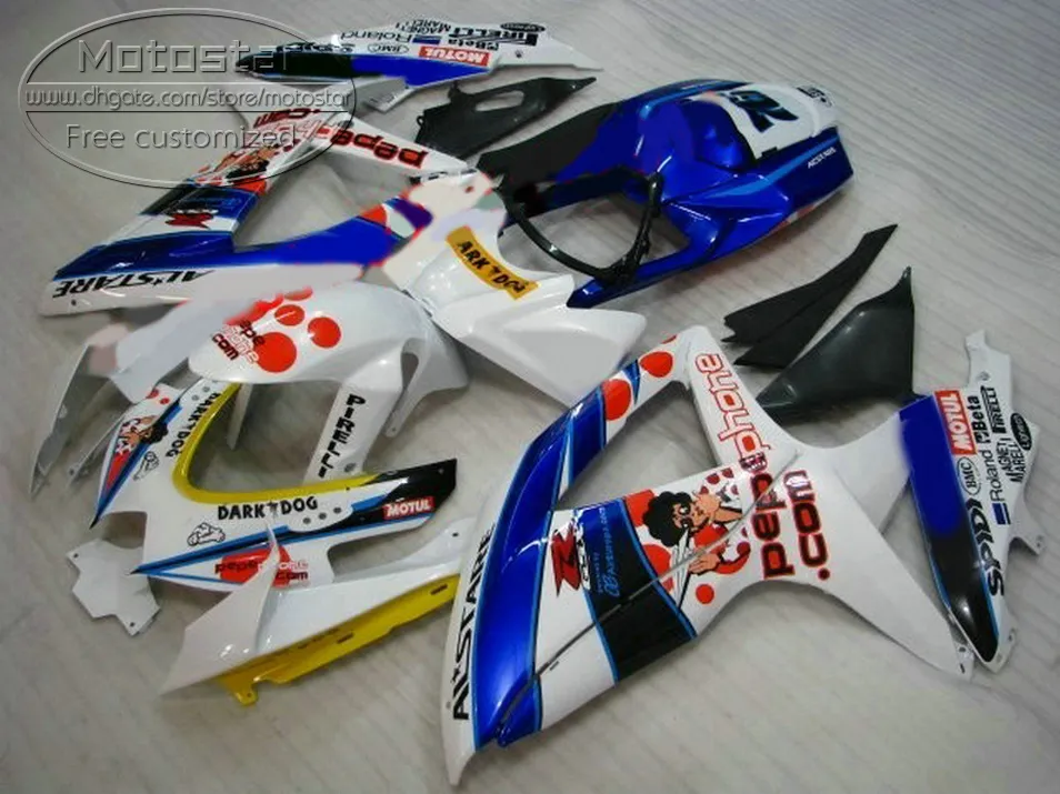 ホットセールフェアリングキット鈴木GSXR750 GSXR600 2008 2009 2009 2010 K8 K9 GSX-R600 / 750 08-10ホワイトブルーダークドッグフェアリングセットR50P