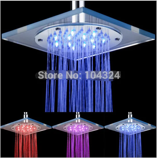 Temperature Sensor LED Copper Shower Head Square Stainless Steel
