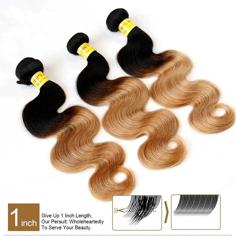 Ombre Human Hair Weave Grade 8A Малайзийские наращивание волос с объемной волной, два тона 1B27, медовая блондинка, дешевые волосы Ombre Remy Bund4464023