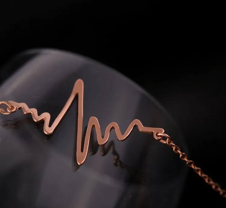 /Doz Selling EKG Charm Necklace Electrocardiogram Pendant Heartbeat Heart Rhythm ECG China Jewelry Wholesale Valentine Day Gift