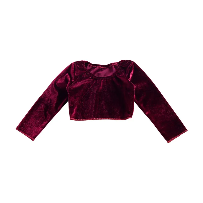 Baby Girl Clothes 2018 de Moda de Nova Recém-nascido Bebé Meninas de veludo vinho Pleuche Red Long Sleeve Cortar Tops T-shirt das crianças roupa Outono Inverno