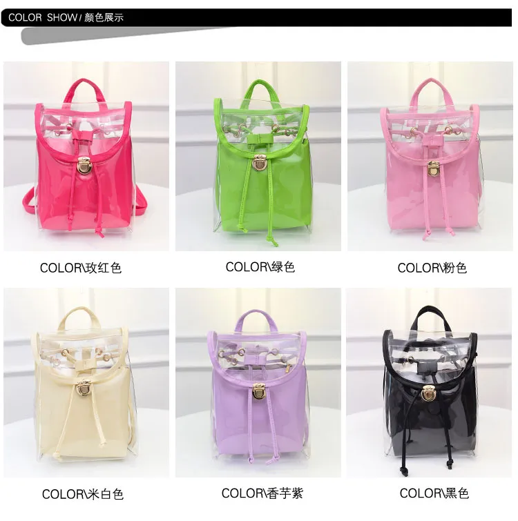 Korean Candy Schoolbag Beach Bags Girls Jelly Color Lucency Lady Ryggsäck Barn barn Casual4058316