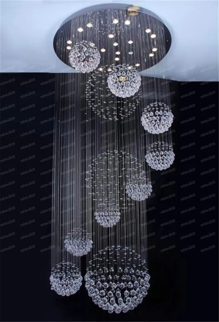 モダンビッグホールシャンデリア照明クリスタルボール吊りランプホテルヴィラ宴会天井フィクスチャデコレーションランパラスズLED LLFA5043F