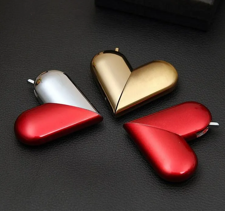 Heart Shaped foldable Butane LightER Flame Inflatable Metal Gas Lighters For Smoking Cigarette Pipes Accessories Kitchen Tools