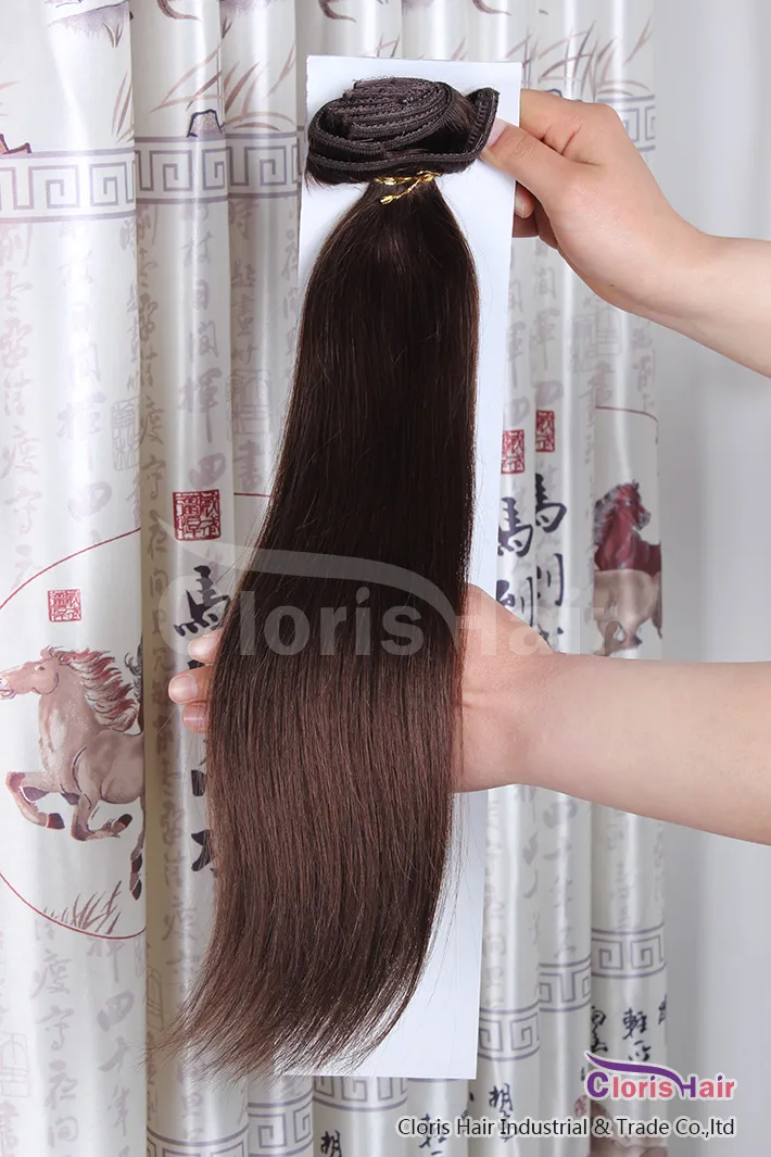 Wholesale #4 Dark Brown Clip In On Natural Human Hair Extensions Full Head 70g 100g 120g Peruvian Remy Straight Weave Clips Ins 14-22"