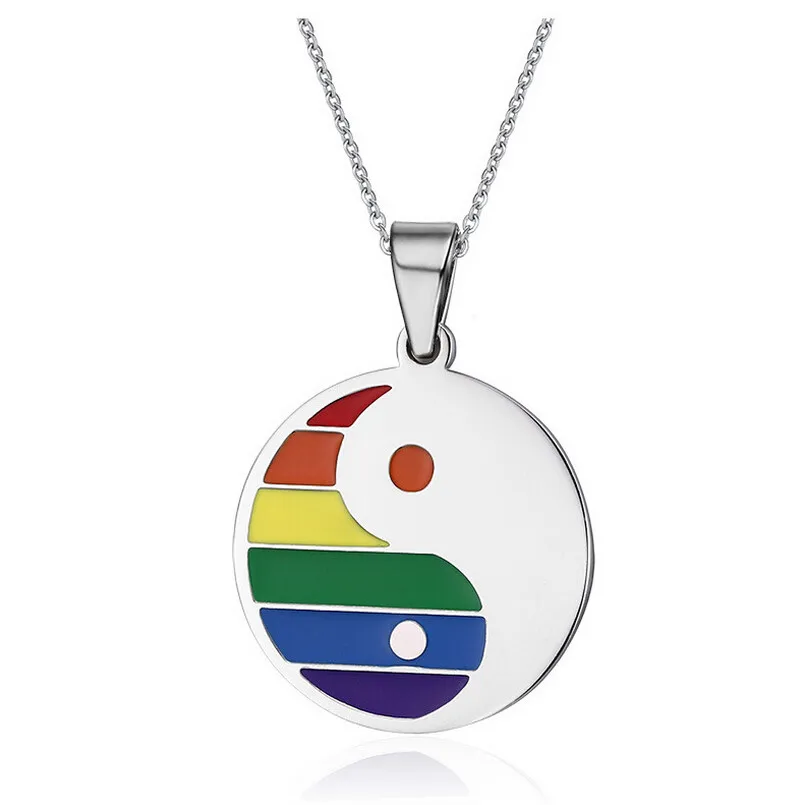 Fashion Yin och Yang Pendant Halsband Rostfritt stål Rainbow Gay Pride Hängen med Tai Chi Bagua Design