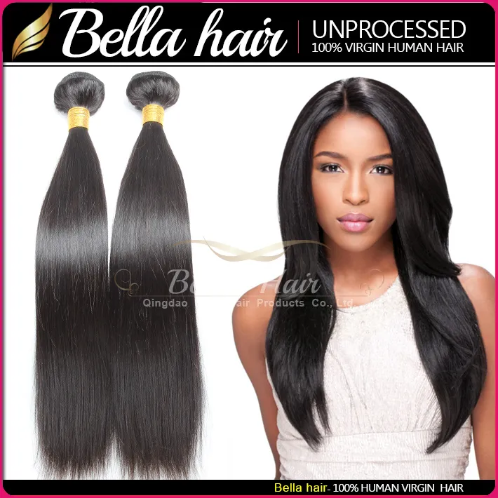 BellaHair – Extensions de cheveux brésiliens 100% naturels, tissage de cheveux, couleur naturelle, trame lisse et soyeuse, de 3, tête complète, 9A