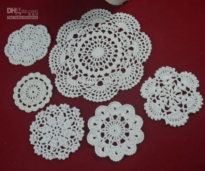 Groothandel - 100% katoen handgemaakte haak doily tafellaken, 6 ontwerpen aangepaste, bruiloft decoratie haak applique 30pcs / lot ZJ001