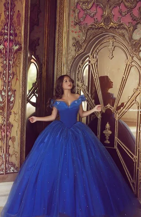 Cinderella Quinceanera Dresses Blue Off The Shoulder Big Ball Gown Lace Up Puffy Tulle Prom Gowns Dress Gown From 230 04 DHgate