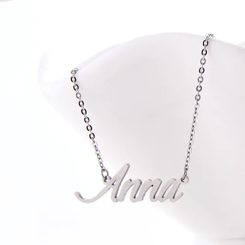 Anna plaque signalétique nom personnalisé collier pour femmes plaqué or et argent bijoux en acier inoxydable pendentif breloques