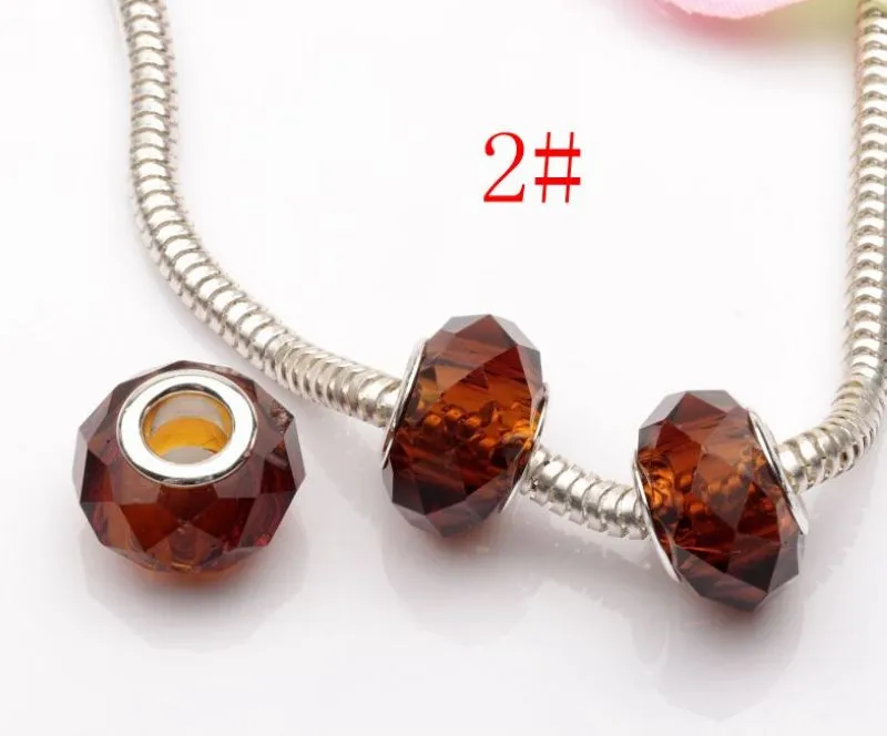 HOTL! 100 adet Faceted Kristal Cam Big Hole Boncuk Fit Charm Bilezikler 20 - Renk