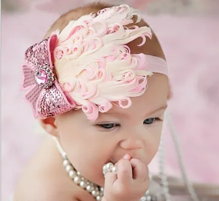 1 stücke Baby Haarband Feder Blume Haar Bogen Kopf Band Baby Mädchen Haar Zubehör Baby Mädchen Stirnbänder Verband Auf kopf Kinder