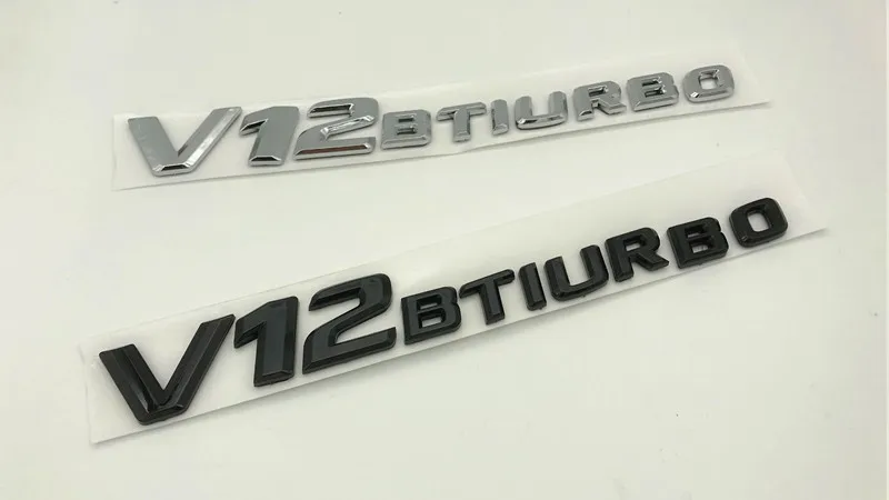 メルセデスベンツのための高品質ABSプラスチックブラック/銀V12ビットルボナンバー文字トランクエンブレムバッジステッカー