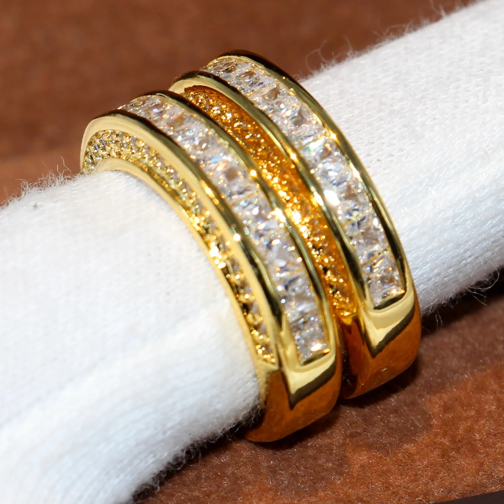 Victoria Wieck Funkelnde Modeschmuck Prinzessin Ring 14KT Gelbes Gold Füllte 3 IN 1 Weiß Topaz Party CZ Diamant Frauen Hochzeit Braut Ring