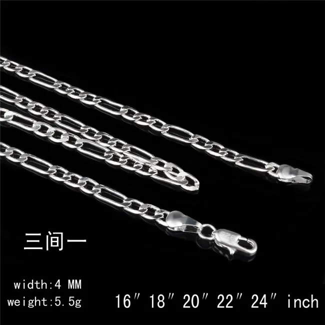 4MM Figaro chain necklace 16-24inches 925 Sterling silver plated Fashion Men's Jewelry Top quality 