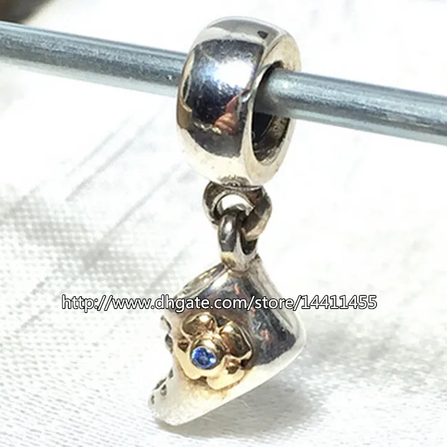Baby Bootie Dangle Charm 100 925 Sterling Silver & 14K Real Gold Bead