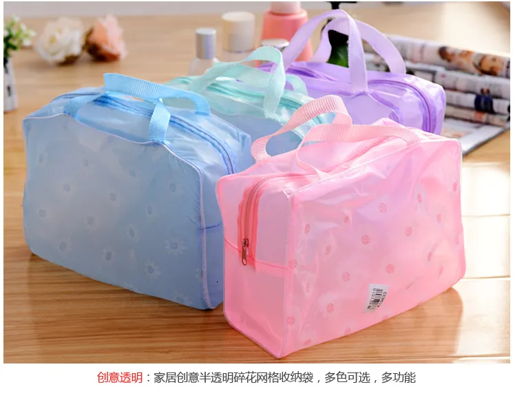 DHL Livraison gratuite Hot Portable Floral Print Transparent Maquillage imperméable Maquillage Cosmétique Sac de toilette Pochette de bain Sac de rangement