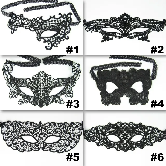 6 Máscaras de disfraces de diseño Máscara de encaje de fiesta negra Juguete sexy para damas Máscara de fiesta de baile de Halloween